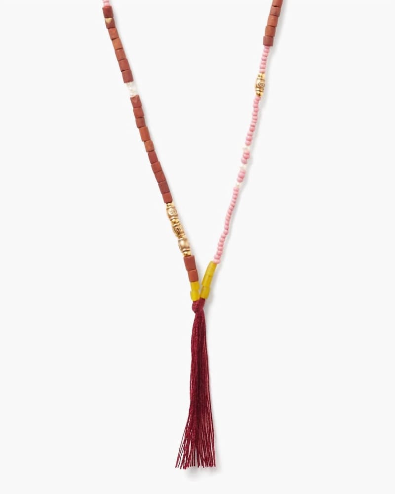 Front of a size O/S Fringe Necklace in Brown Mix in Brown Mix by CHAN LUU. | dia_product_style_image_id:330263